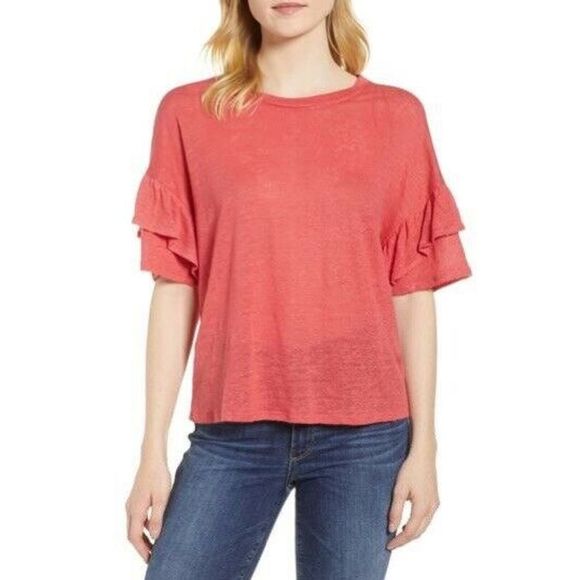 1.State Tops - 1.State Ruffle Linen Tee DKCORALREE Color Sz M